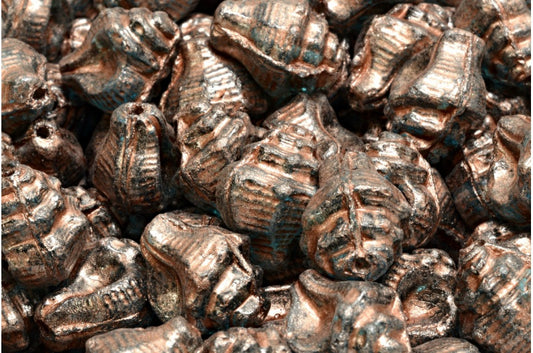 Murex Shell Beads, Transparent Aqua Copper Splash (60020-86750), Glass, Czech Republic