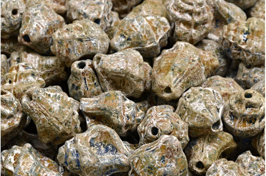 Murex Shell Beads, Transparent Aqua Etched Rembrandt Travertin (60310-etch-43500), Glass, Czech Republic