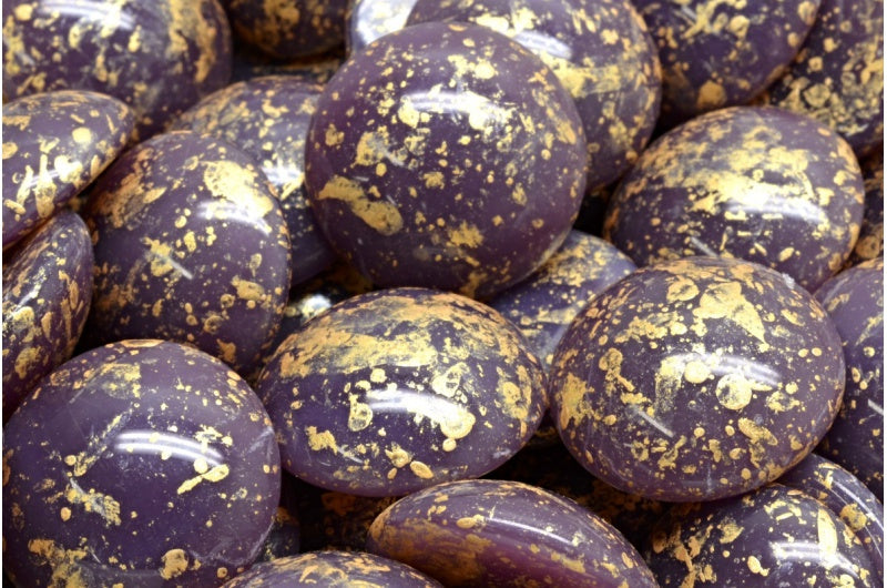 カボションビーズ、28410 ゴールドスプラッシュ (28410-94401)、ガラス、チェコ共和国