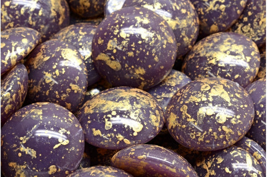 カボションビーズ、28410 ゴールドスプラッシュ (28410-94401)、ガラス、チェコ共和国