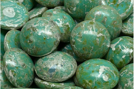 カボションビーズ、ターコイズステインシルバー（63130-65400）、ガラス、チェコ共和国