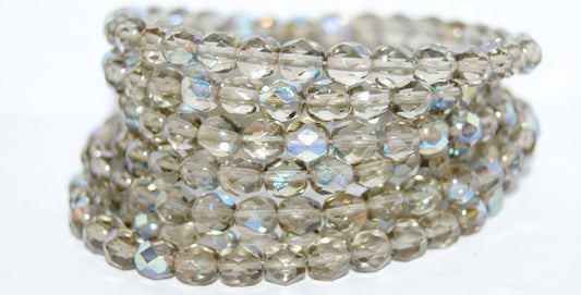 OUTLET 10 grams Faceted Round Fire Polished Beads, 6 x 6 mm, Gray Ab (40010-AB), Glass, Czech Republic