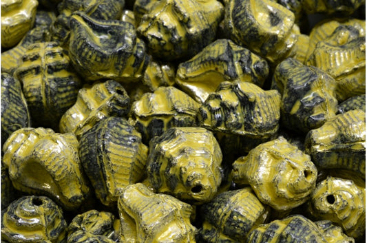 Murex Shell Beads, Black Crystal Silver Half Coating Beige Yellow Spotted (23980-27001-33303), Glass, Czech Republic