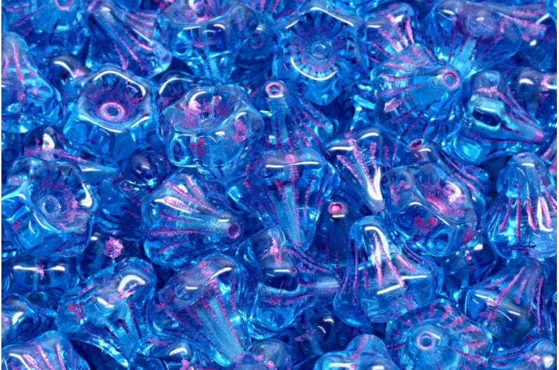 フラワーベルビーズ、クリスタル透明アクアピンクライン（00030-60040-43807）、ガラス、チェコ共和国