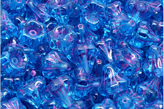 フラワーベルビーズ、クリスタル透明アクアピンクライン（00030-60040-43807）、ガラス、チェコ共和国