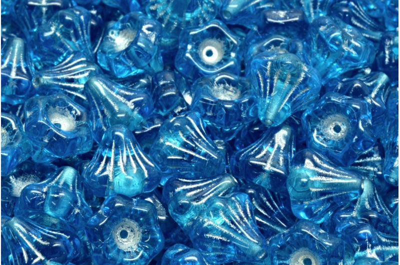 フラワーベルビーズ、クリスタル透明アクアシルバーライン（00030-60040-54301）、ガラス、チェコ共和国