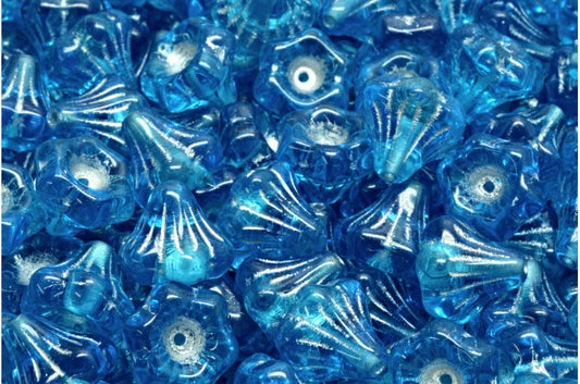 フラワーベルビーズ、クリスタル透明アクアシルバーライン（00030-60040-54301）、ガラス、チェコ共和国