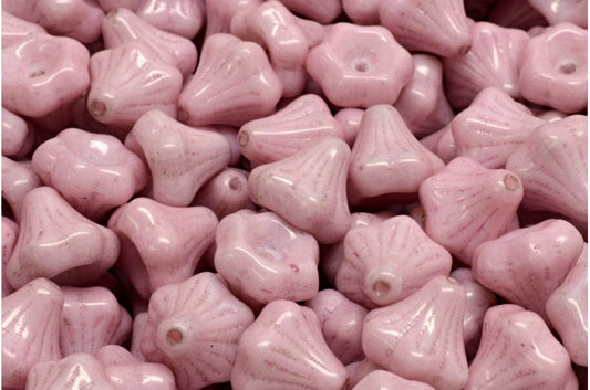 フラワーベルビーズ、ホワイトラスターリラ（02010-14494）、ガラス、チェコ共和国