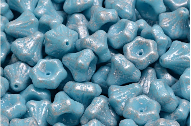 フラワーベルビーズ、ブルーシルバースプラッシュ（63020-94400）、ガラス、チェコ共和国