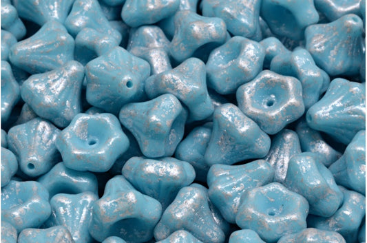 フラワーベルビーズ、ブルーシルバースプラッシュ（63020-94400）、ガラス、チェコ共和国