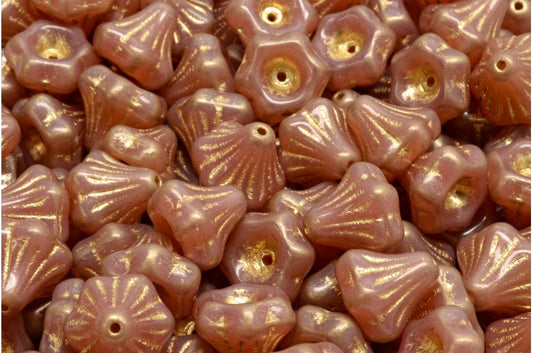 フラワーベルビーズ、オパールピンクゴールドライン（71010-54302）、ガラス、チェコ共和国