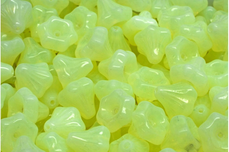 Flower Bell Beads, Opal Yellow (81000), Glass, Czech Republic