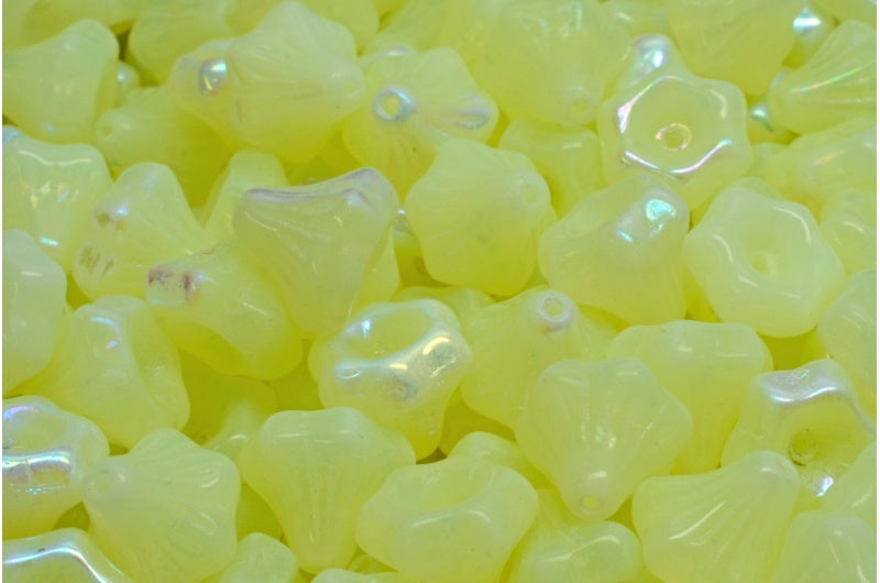 Flower Bell Beads, Opal Yellow Ab (81000-28701), Glass, Czech Republic