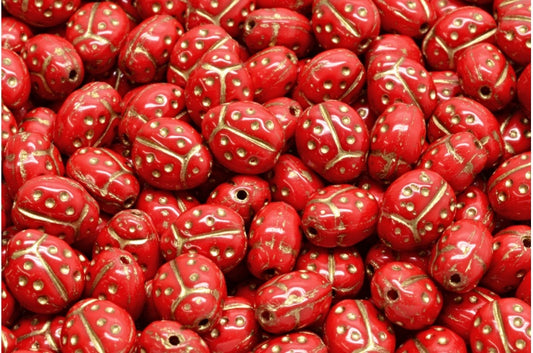 OUTLET 10 grams Ladybird Beads, 10 x 7 mm, Red Gold Lined (93180-54302), Glass, Czech Republic