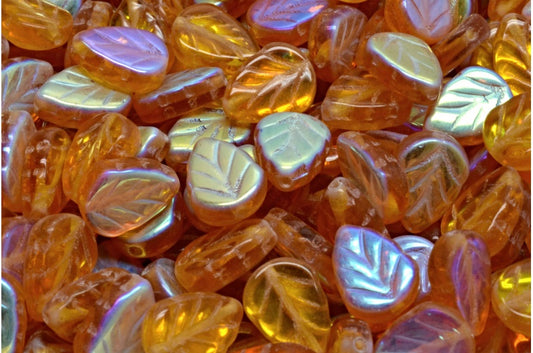 ミントリーフビーズ、トパーズAb（10070-28701）、ガラス、チェコ共和国