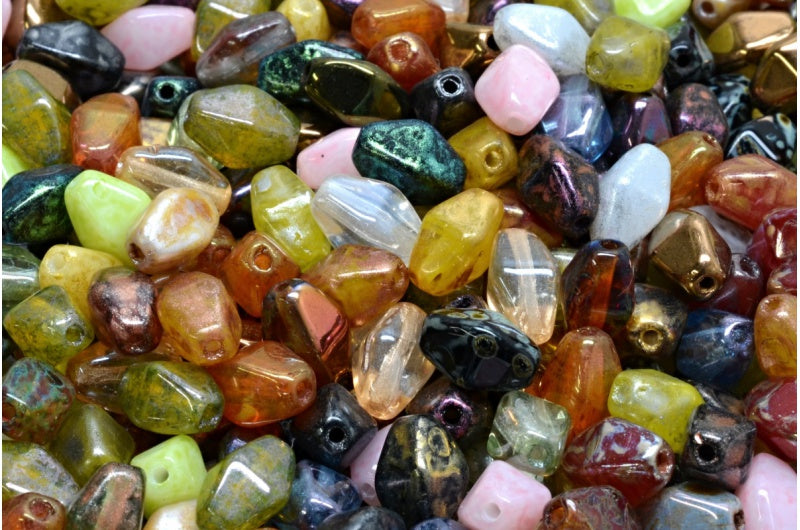 Olive Oval Pressed Glass Beads With Edges, 1 Mixed Colors (00001-mix), Glass, Czech Republic