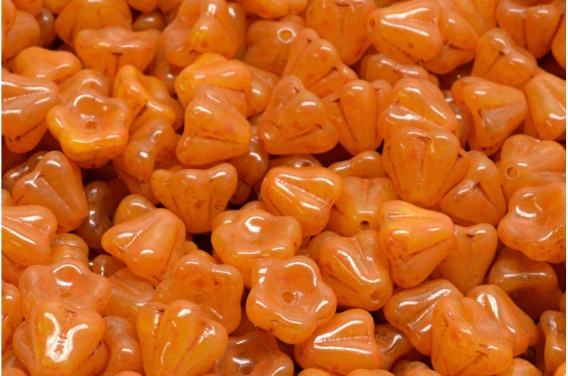 ベルフラワービーズ、イエローオパールミックスオレンジスポット（R0813-33302）、ガラス、チェコ共和国