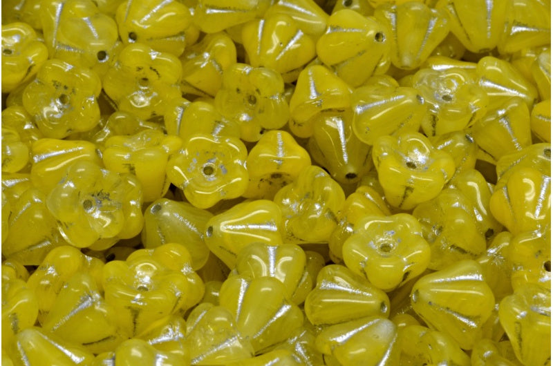 OUTLET 10 grams Bell Flower Beads, 6 x 8 mm, Yellow Opal Mix Silver Lined (R0813-54301), Glass, Czech Republic