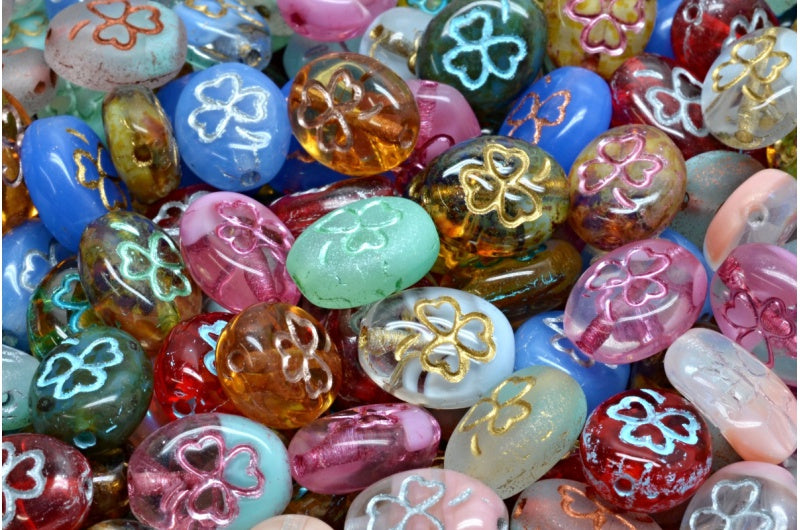 OUTLET 10 grams Shamrock Oval Beads, 10 x 8 mm, 1 Mixed Colors (00001-mix), Glass, Czech Republic