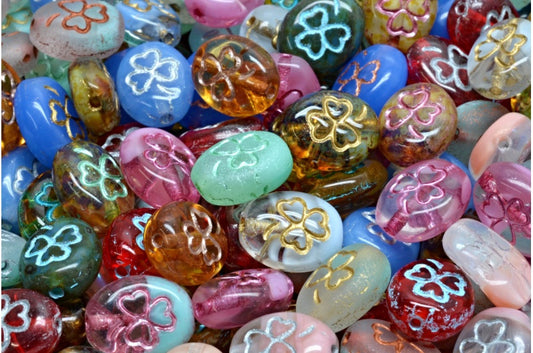 OUTLET 10 grams Shamrock Oval Beads, 10 x 8 mm, 1 Mixed Colors (00001-mix), Glass, Czech Republic