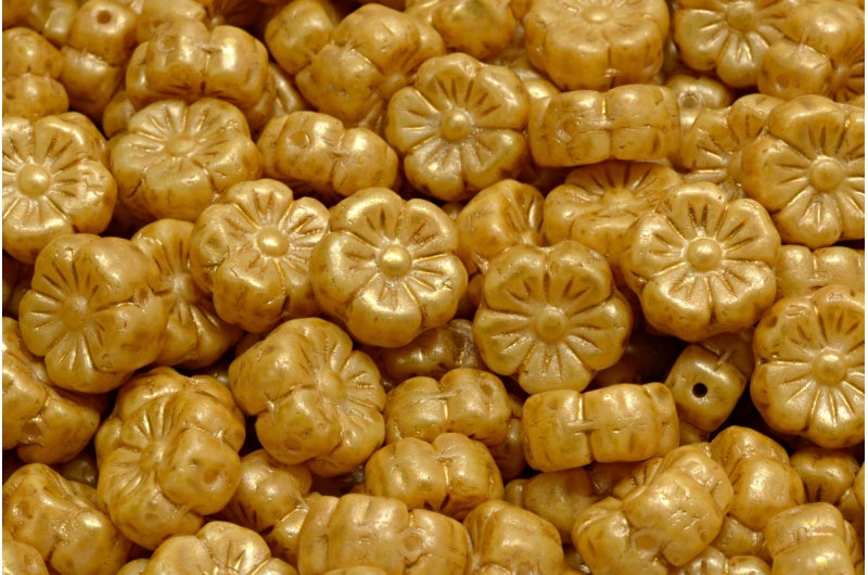 Mallow Flower, White 84301 Gold Splash (02010-84301-86720), Glass, Czech Republic