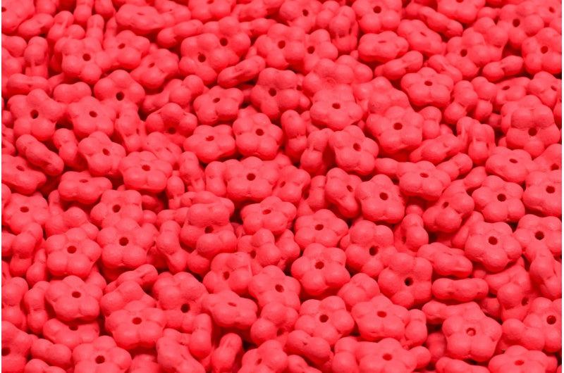 忘れな草ビーズ、ホワイトブライトレッドマット（02010-22M08）、ガラス、チェコ共和国