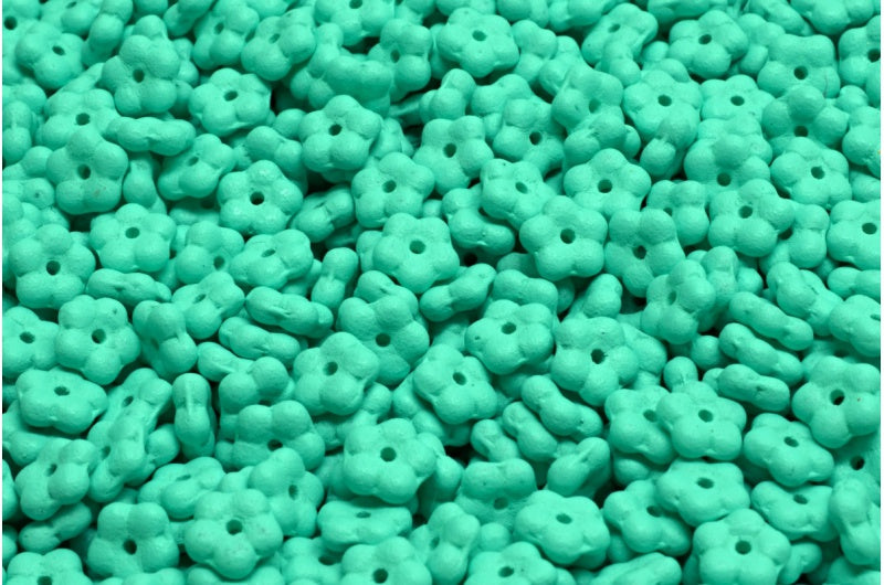Forget Me Not Beads, White Bright Turquoise Matte (02010-22M16), Glass, Czech Republic