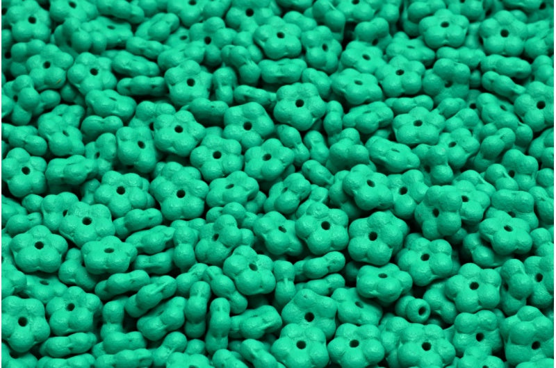 忘れな草ビーズ、ホワイトブライトグリーンマット（02010-22M17）、ガラス、チェコ共和国