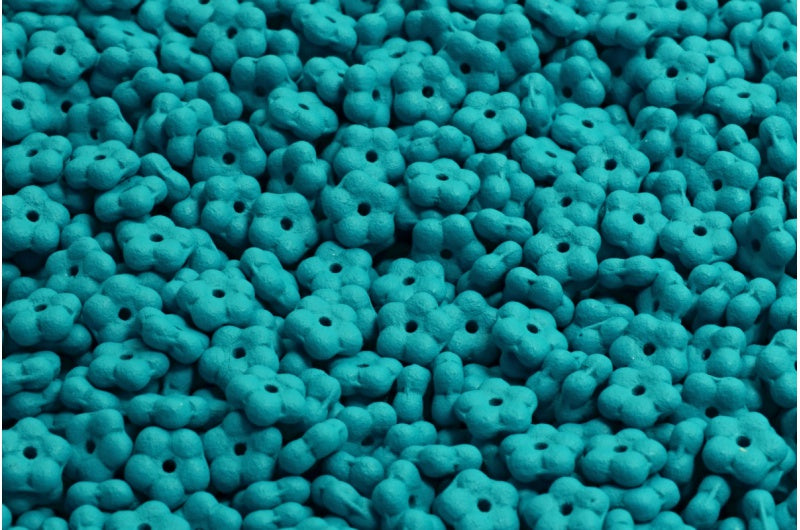 Forget Me Not Beads, White Bright Turquoise Matte (02010-22M18), Glass, Czech Republic