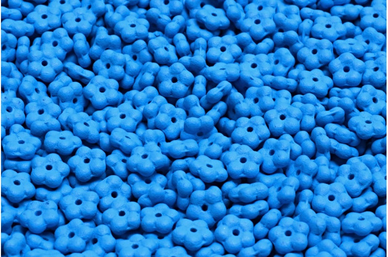 Forget Me Not Beads, White Bright Blue Matte (02010-22M19), Glass, Czech Republic