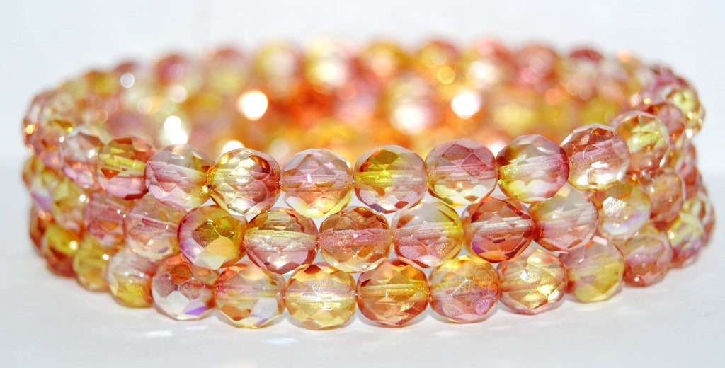 Fire Polished Round Faceted Beads, Glossy Red Gold (48101), Glass, Czech Republic ~ STRANDED