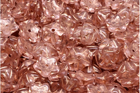 OUTLET 10 grams Flower Cup Beads, 10 x 10 mm, Transparent Pink Copper Lined (70120-54318), Glass, Czech Republic