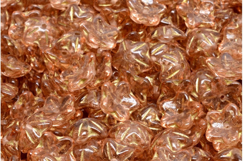 フラワーカップビーズ、クリスタルゴールドライン、ライトピンクピーチ（00030-54302-34305）、ガラス、チェコ共和国