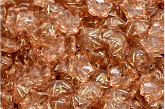 フラワーカップビーズ、クリスタルゴールドライン、ライトピンクピーチ（00030-54302-34305）、ガラス、チェコ共和国