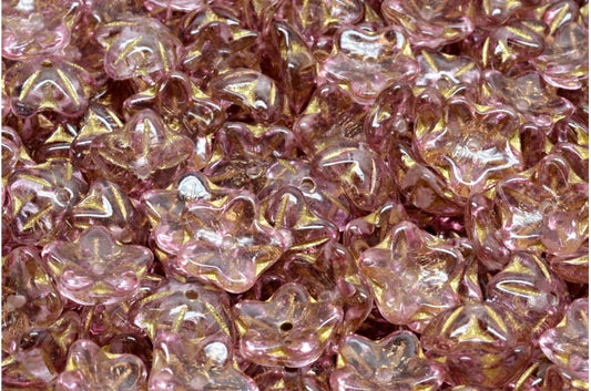 OUTLET 10 grams Flower Cup Beads, 10 x 10 mm, Crystal Gold Lined Light Fuchsia Pink (00030-54302-34306), Glass, Czech Republic