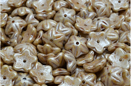 OUTLET 10 grams Flower Cup Beads, 10 x 10 mm, White Cream Luster Spotted (02010-65321), Glass, Czech Republic