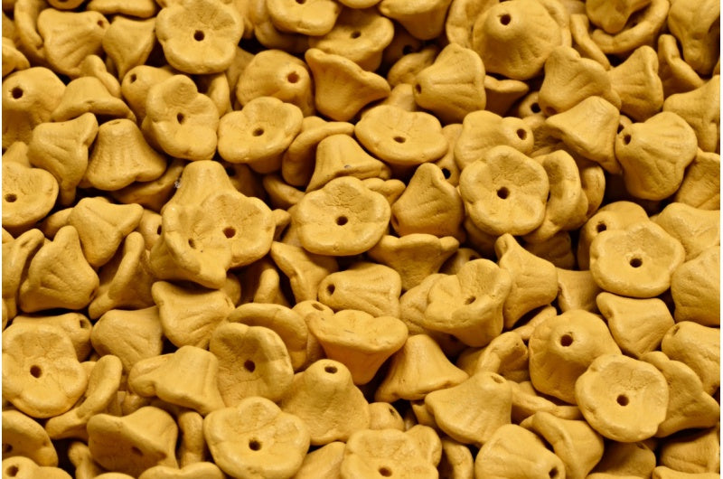 Bell Flower Cup Beads, White Bright Dark Yellow Matte (02010-22M03), Glass, Czech Republic