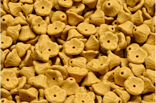 ベルフラワーカップビーズ、ホワイトブライトダークイエローマット（02010-22M03）、ガラス、チェコ共和国