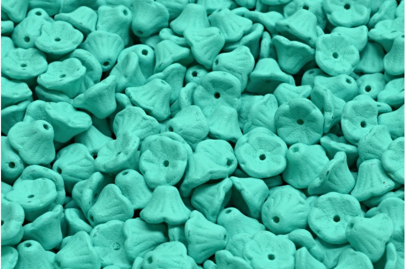 ベルフラワーカップビーズ、ホワイトブライトターコイズマット（02010-22M16）、ガラス、チェコ共和国