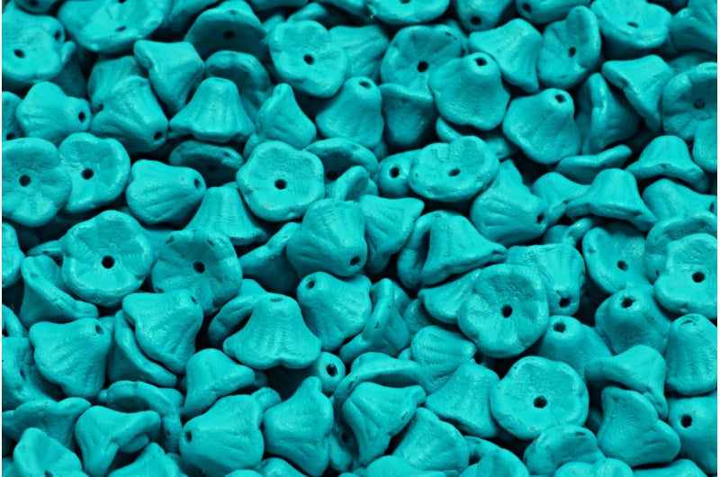 ベルフラワーカップビーズ、ホワイトブライトターコイズマット（02010-22M18）、ガラス、チェコ共和国