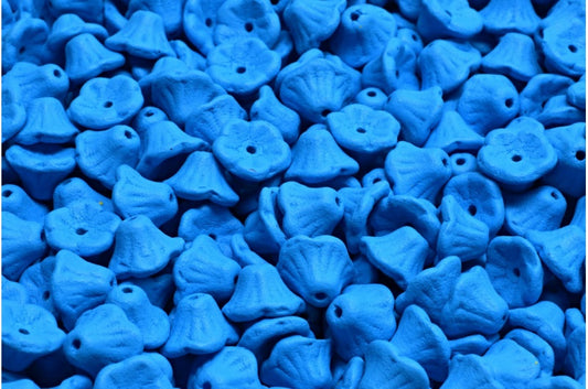 ベルフラワーカップビーズ、ホワイトブライトブルーマット（02010-22M19）、ガラス、チェコ共和国