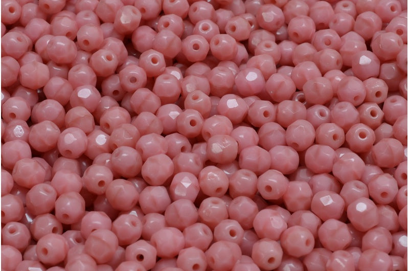 Faceted Round Fire Polished Beads, Opaque Pink (73030), Glass, Czech Republic