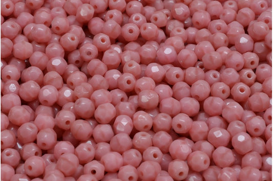Faceted Round Fire Polished Beads, Opaque Pink (73030), Glass, Czech Republic