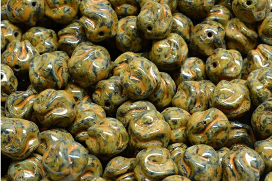 OUTLET 10克毛线球珠子，8 x 8毫米，黑色洞石橙色斑点（23980-86800-33302），玻璃，捷克共和国