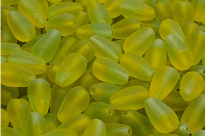 OUTLET 10 grams Drop Beads, 9 x 6 mm, Transparent Yellow Transparent Green Matte (80020-50220-84100), Glass, Czech Republic