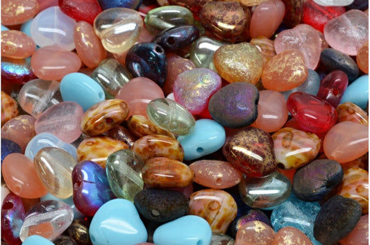 OUTLET 10 grams Heart Beads, 8 x 8 mm, Mixed Colors 1 (mix-01), Glass, Czech Republic