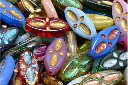 OUTLET 10 grams Ship Eye Oval Beads, 20 x 9 mm, 1 Mixed Colors (00001-mix), Glass, Czech Republic