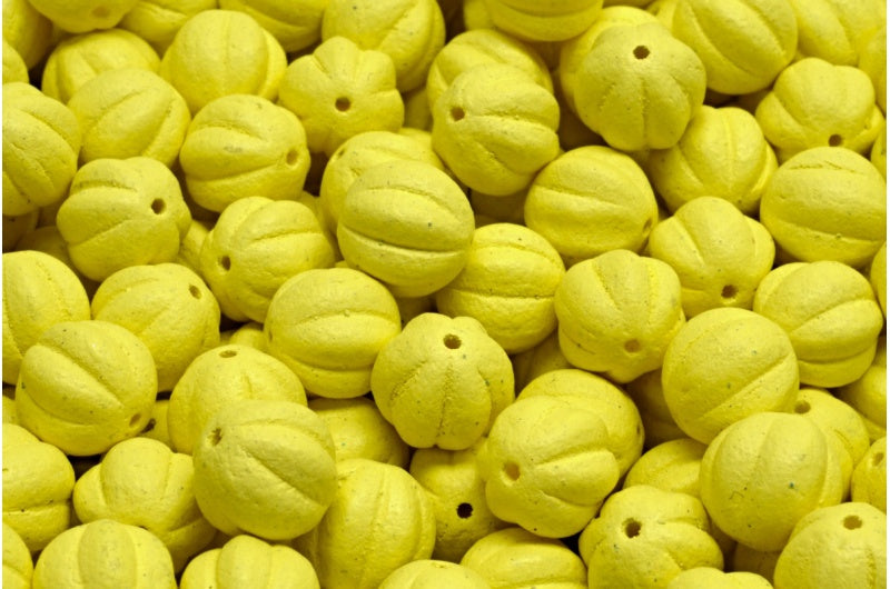 メロンビーズ、ホワイトブライトイエローマット（02010-22M01）、ガラス、チェコ共和国