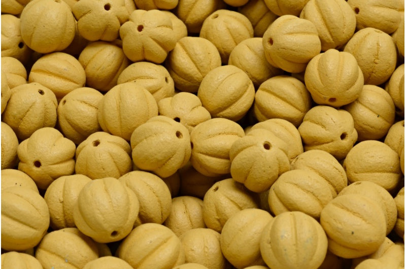 Melon Beads, White Bright Dark Yellow Matte (02010-22M03), Glass, Czech Republic