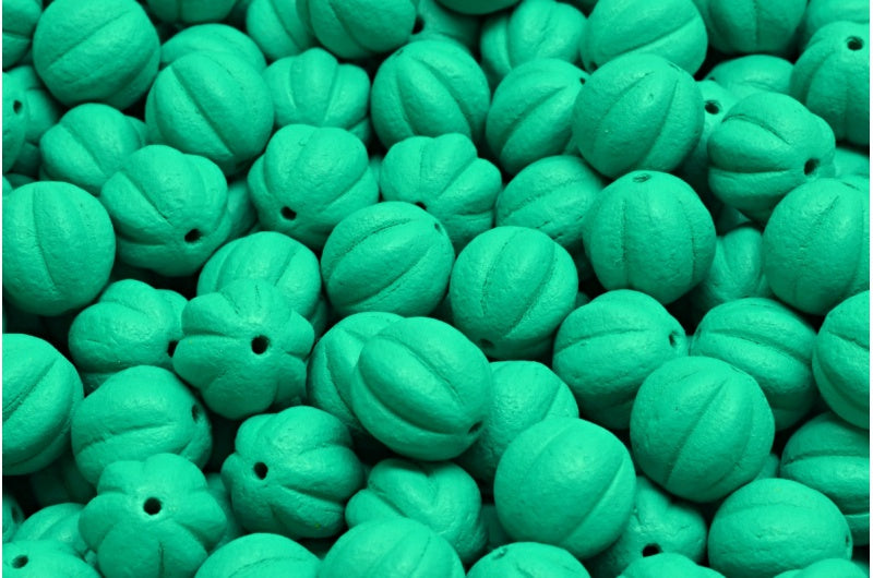 メロンビーズ、ホワイトブライトグリーンマット（02010-22M17）、ガラス、チェコ共和国